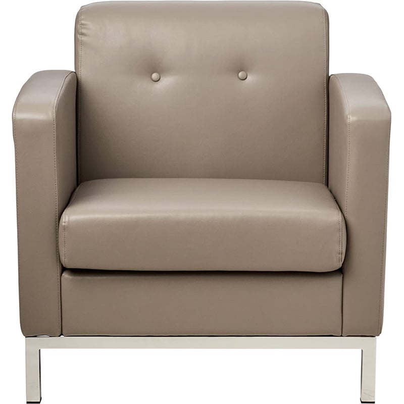 Scranton & Co Smoke Gray Faux Leather Club Arm Chair with Chrome Base