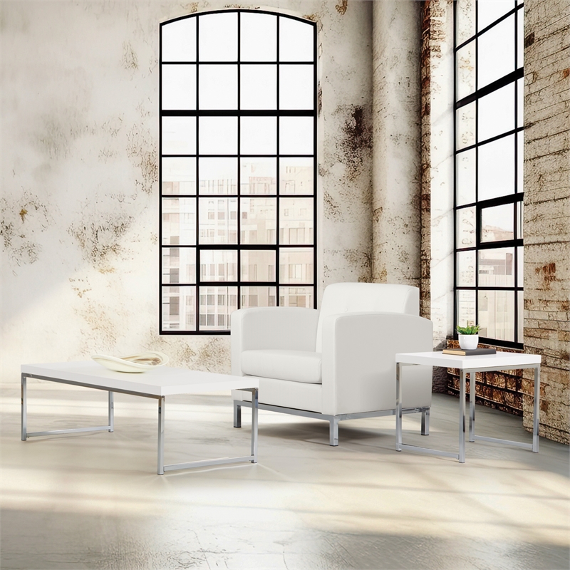 Scranton & Co White End Table with Chrome Legs and Lacquer Finish