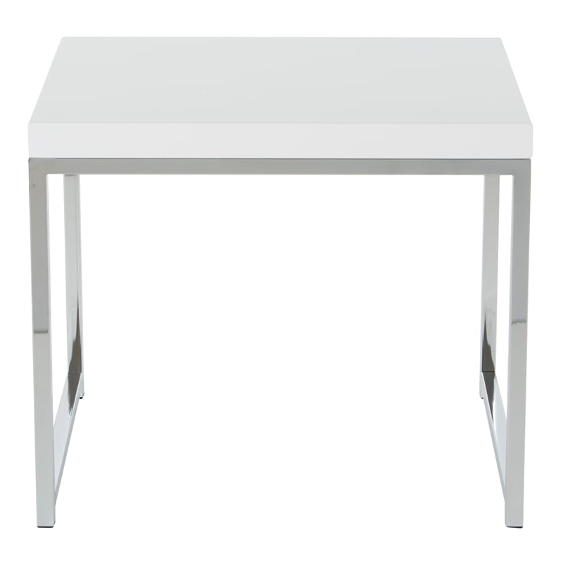 Scranton & Co White End Table with Chrome Legs and Lacquer Finish