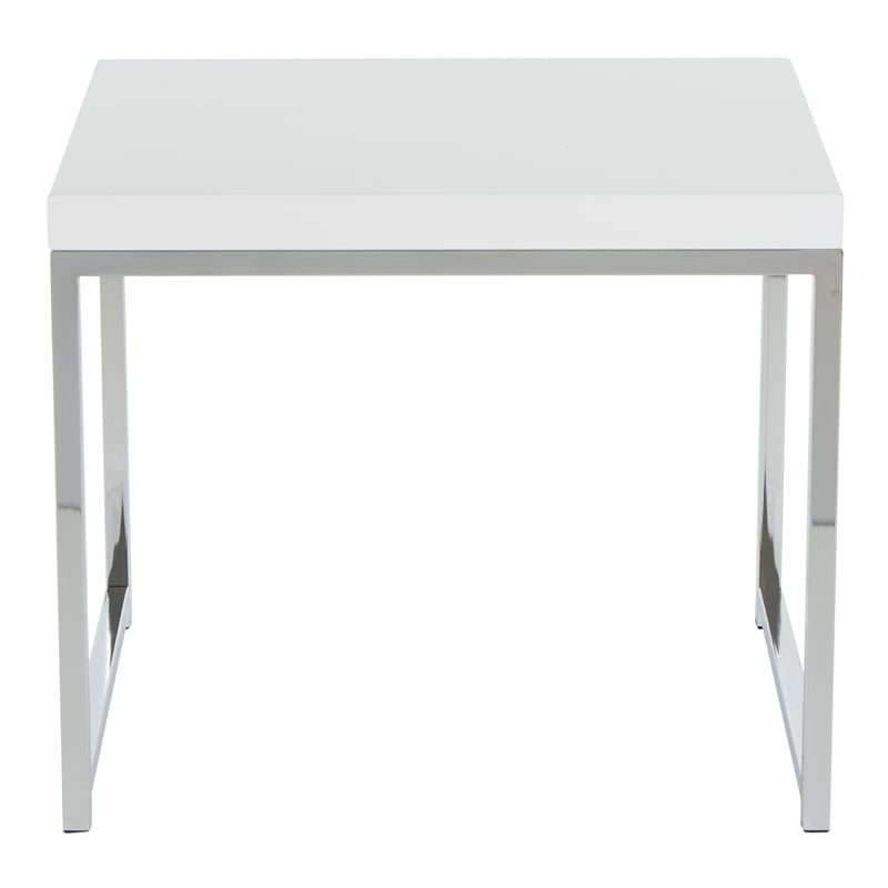 Scranton & Co White End Table with Chrome Legs and Lacquer Finish