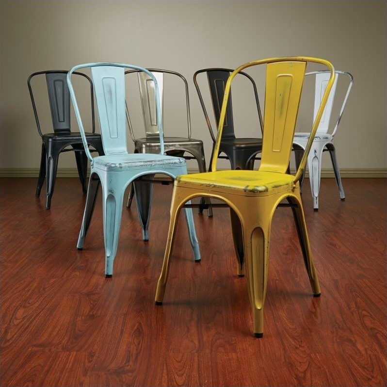 Scranton & Co Armless Metal Dining Chair in Antique Black - 2 Pack