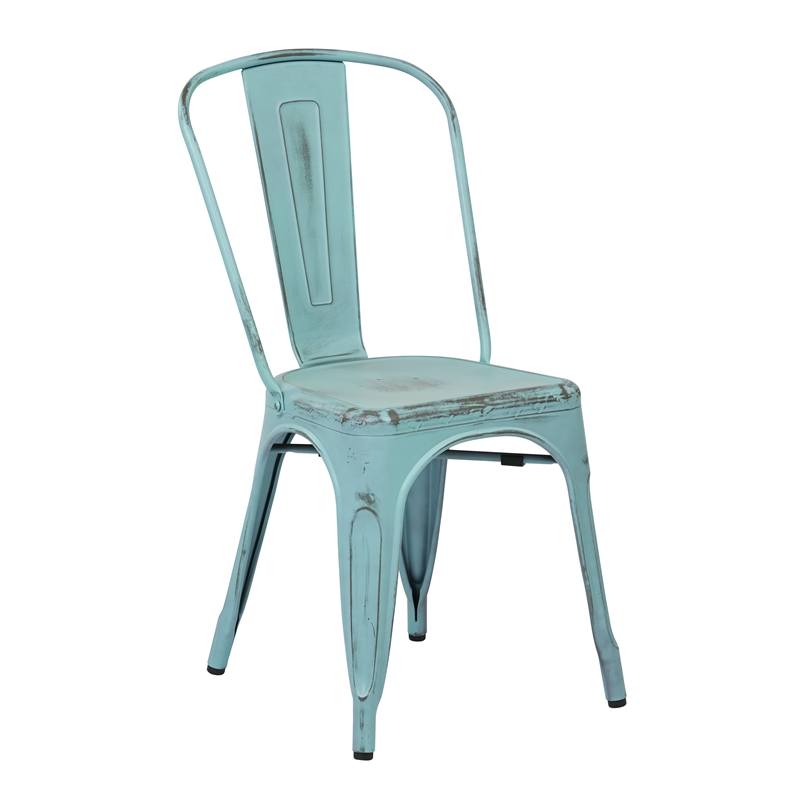 Scranton & Co Armless Metal Chair in Antique Sky Blue - 2 Pack