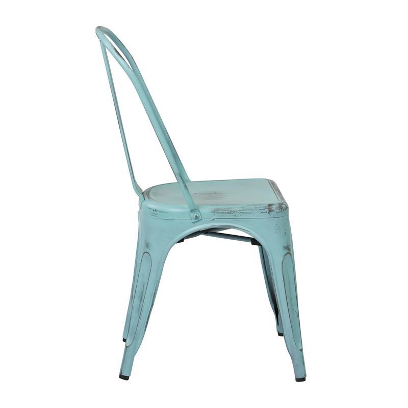 Scranton & Co Armless Metal Chair in Antique Sky Blue - 2 Pack