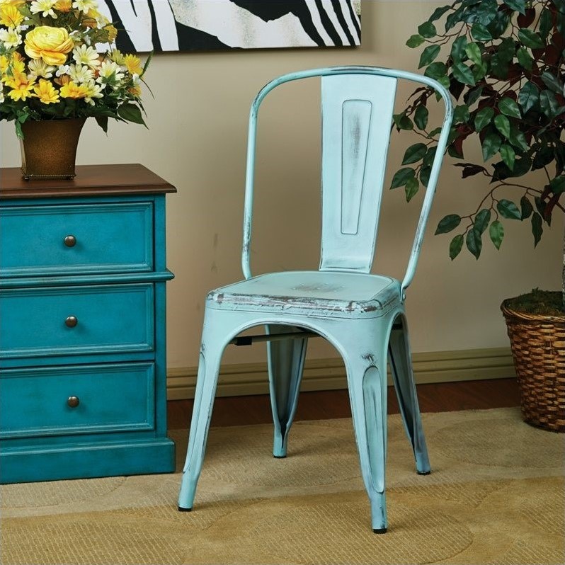 Scranton & Co Armless Metal Chair in Antique Sky Blue - 2 Pack