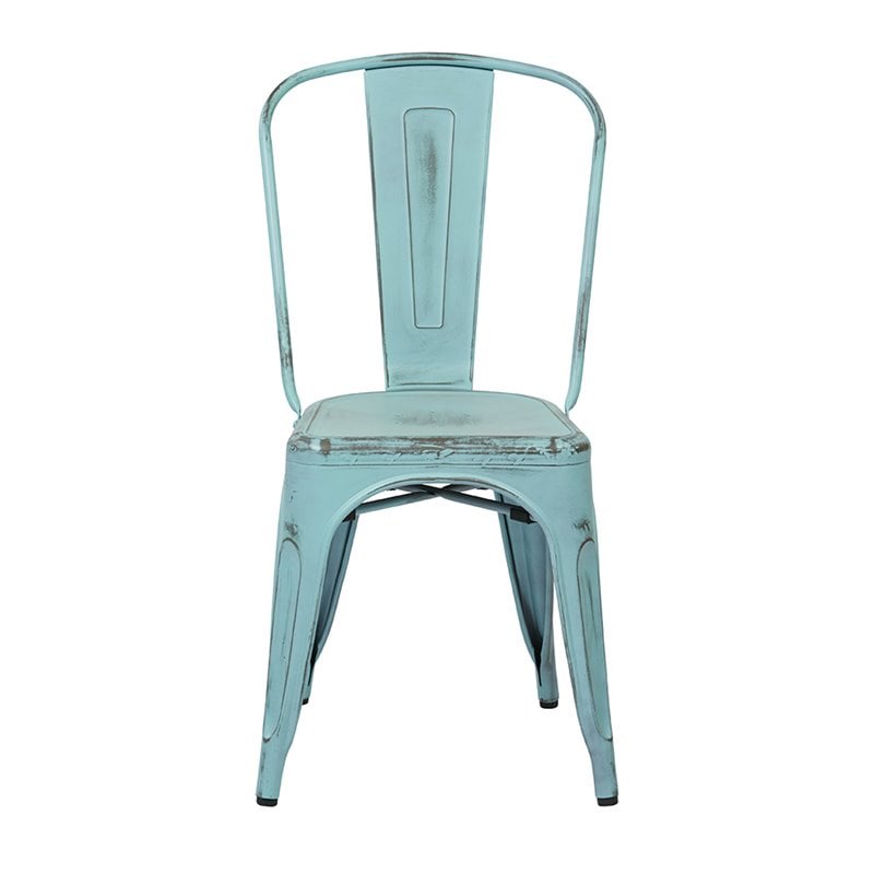 Scranton & Co Industrial Armless Metal Chair in Antique Sky Blue - 4 Pack