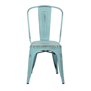 Scranton & Co Industrial Armless Metal Chair in Antique Sky Blue - 4 Pack