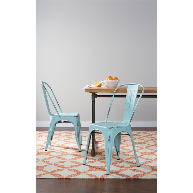 Scranton & Co Industrial Armless Metal Chair in Antique Sky Blue - 4 Pack