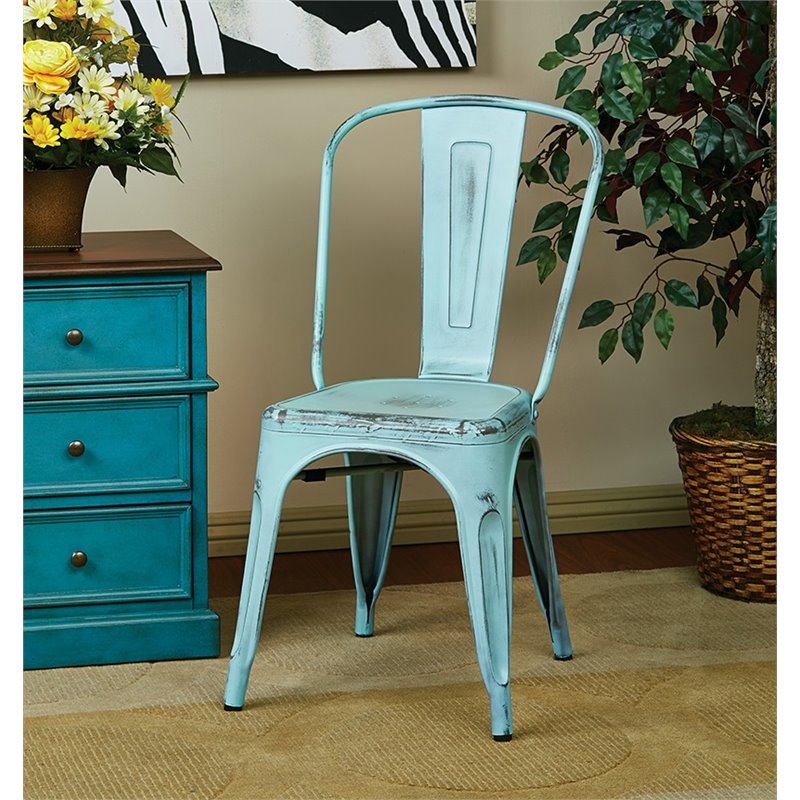 Scranton & Co Industrial Armless Metal Chair in Antique Sky Blue - 4 Pack