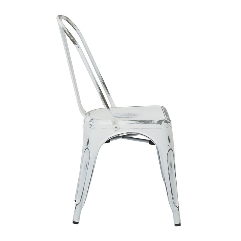 Scranton & Co Industrial Armless Metal Chair in Antique White - 4 Pack
