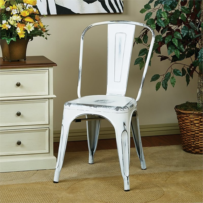 Scranton & Co Industrial Armless Metal Chair in Antique White - 4 Pack