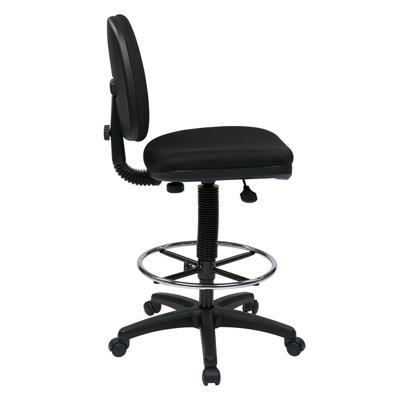 Scranton & Co Black Fabric Drafting Chair with Chrome Teardrop Footrest