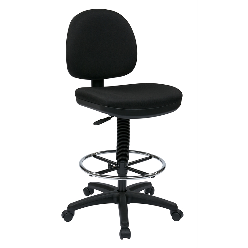 Scranton & Co Black Fabric Drafting Chair with Chrome Teardrop Footrest
