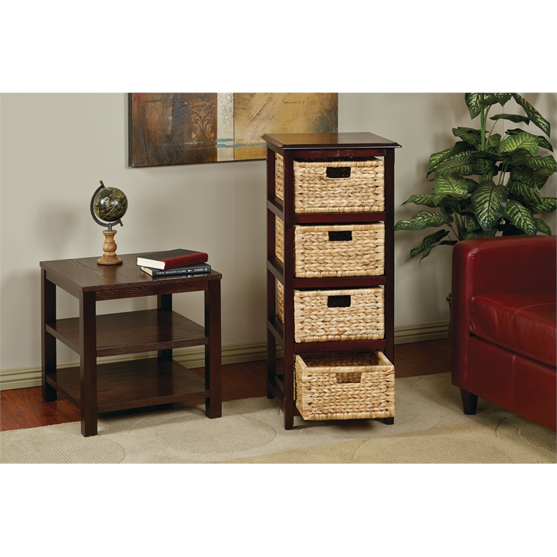 Scranton & Co 4-Tier Storage Unit in Espresso with Natural Baskets