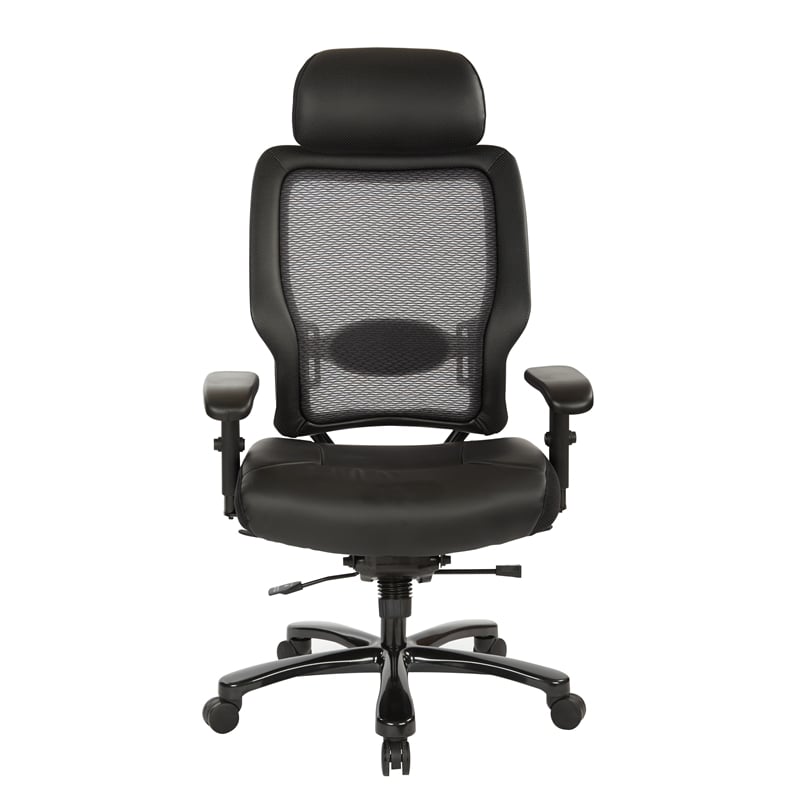Scranton & Co Big and Tall Executive Chair in Black Leather - Headrest