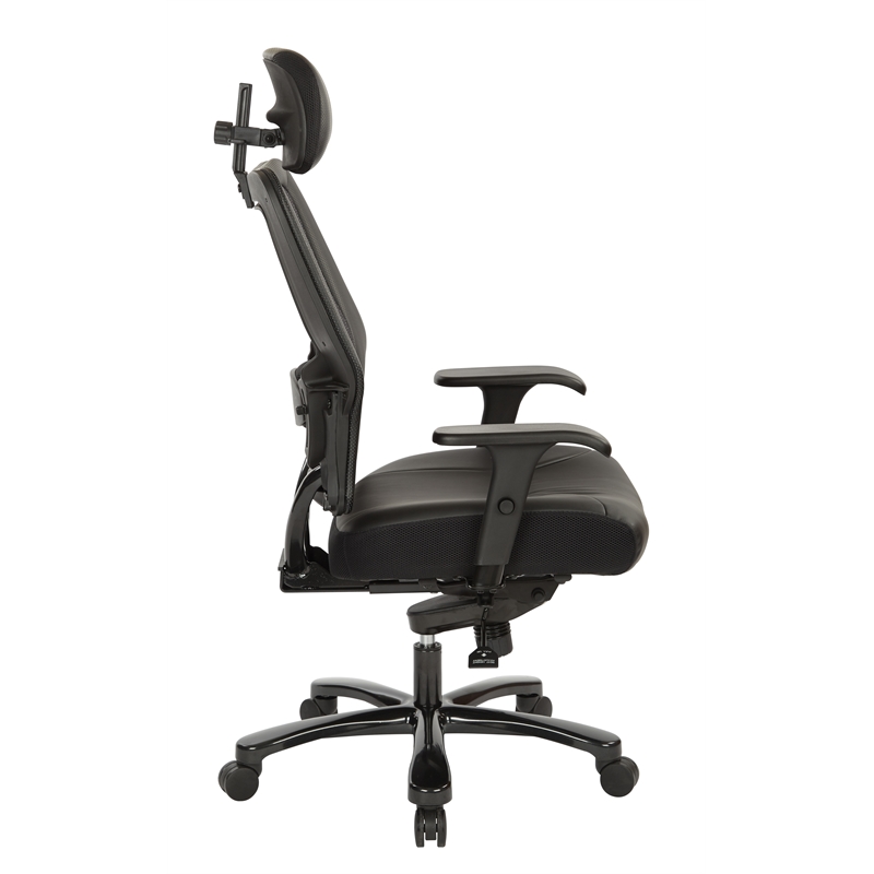 Scranton & Co Big and Tall Executive Chair in Black Leather - Headrest