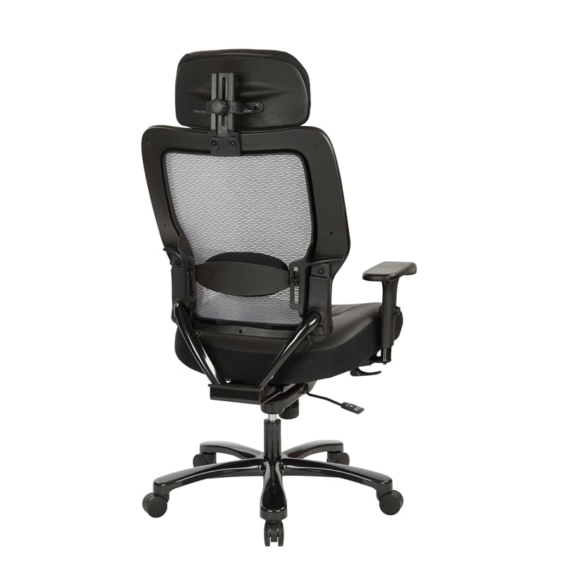 Scranton & Co Big and Tall Executive Chair in Black Leather - Headrest