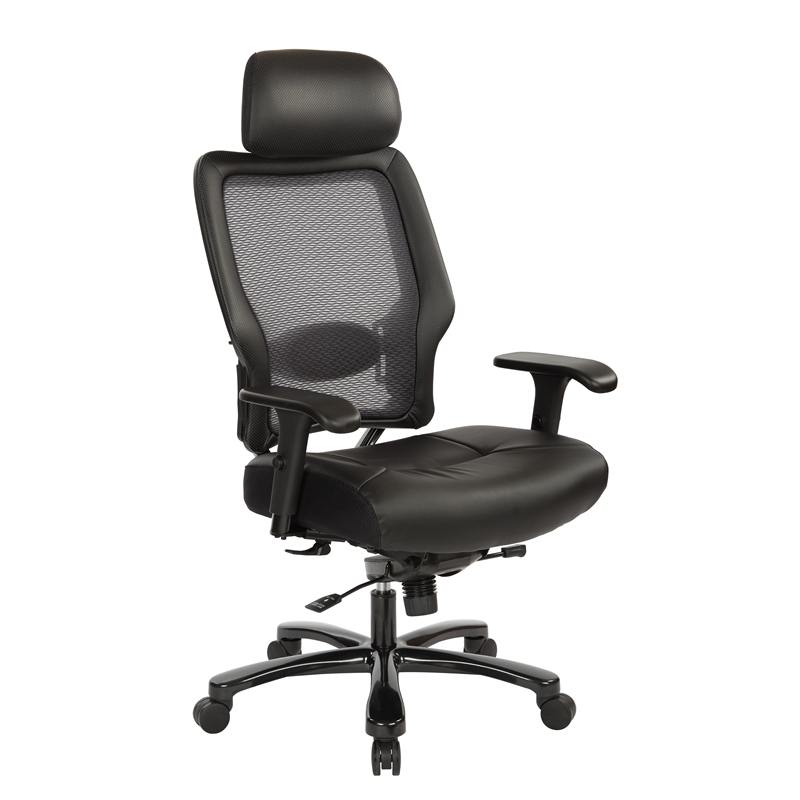Scranton & Co Big and Tall Executive Chair in Black Leather - Headrest