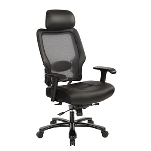 Scranton & Co Big and Tall Executive Chair in Black Leather - Headrest