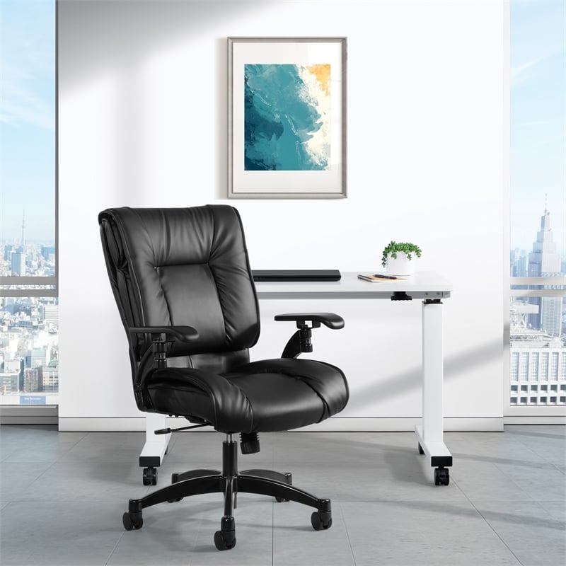 Scranton & Co Black Leather Conference Chair with Lumbar Support