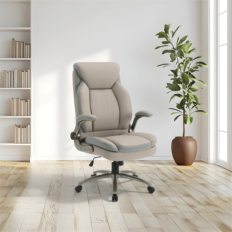 Scranton & Co Big & Tall Leather Chair in Taupe - 400 lb Capacity