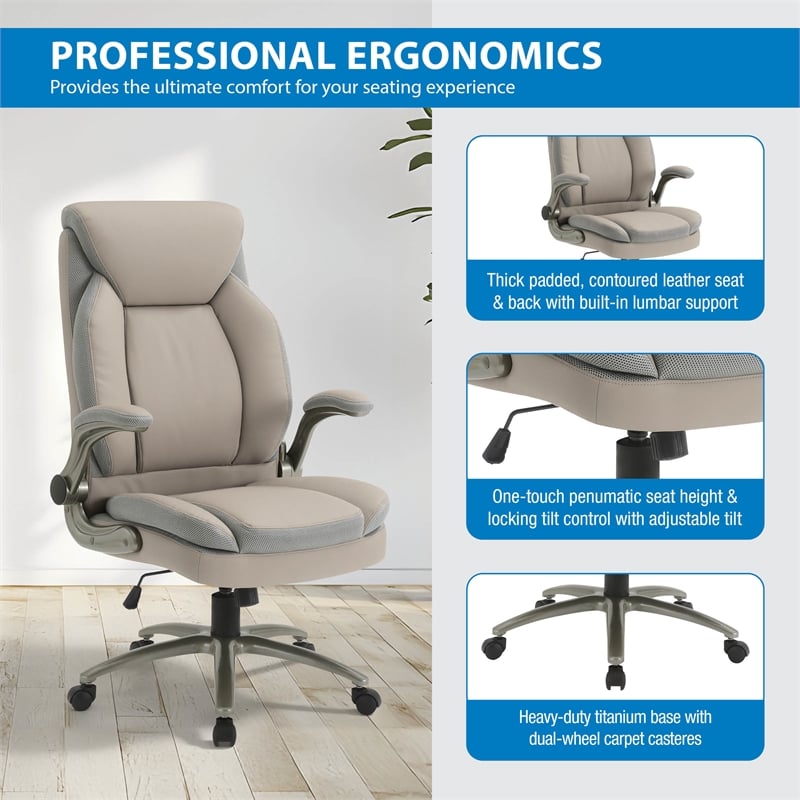 Scranton & Co Big & Tall Leather Chair in Taupe - 400 lb Capacity