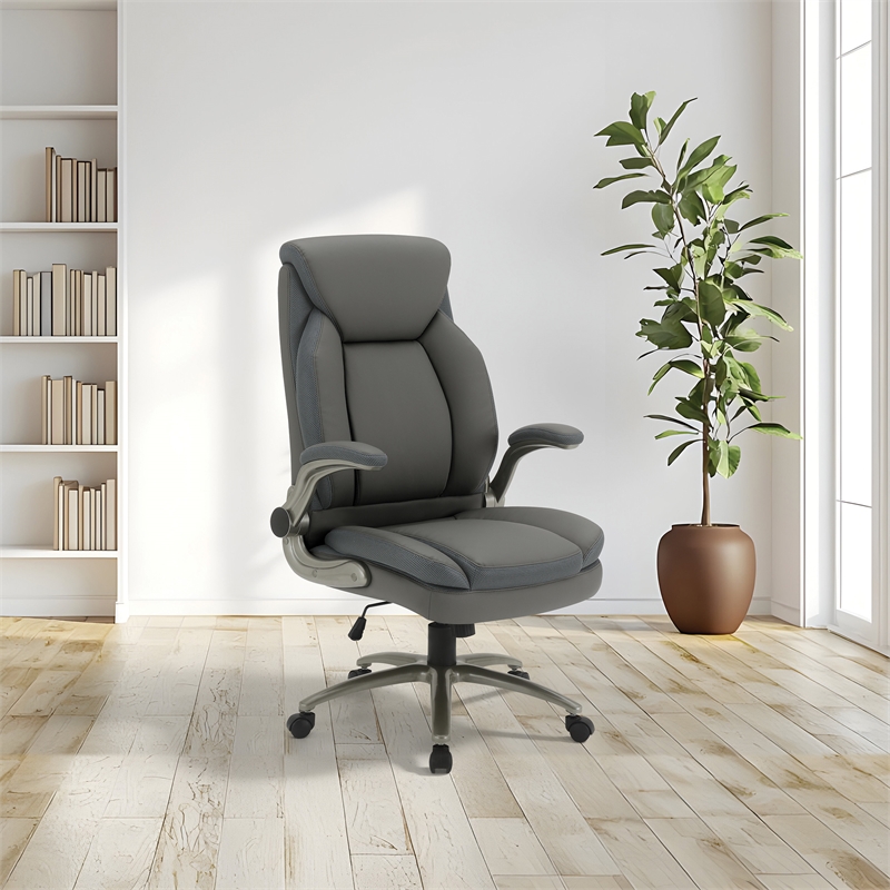 Scranton & Co Big & Tall Leather Chair in Gray - 400 lb Capacity