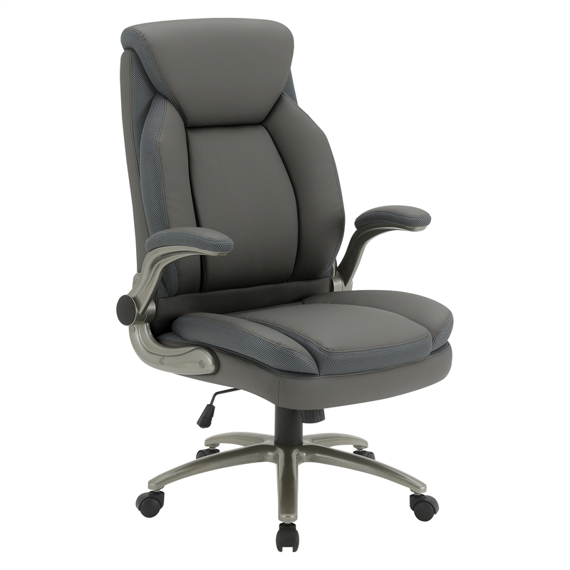 Scranton & Co Big & Tall Leather Chair in Gray - 400 lb Capacity