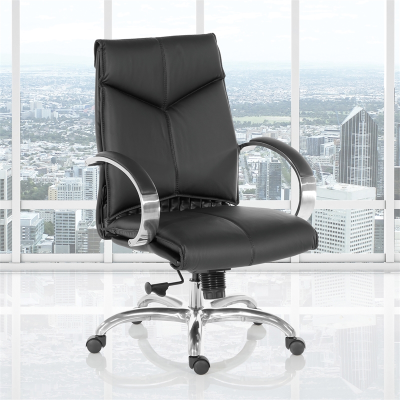Scranton & Co Mid Back Executive Chair in Black Top Grain Leather