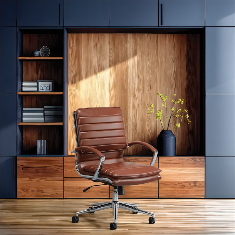 Scranton & Co Mid-Back Manager's Chair in Saddle Brown Faux Leather