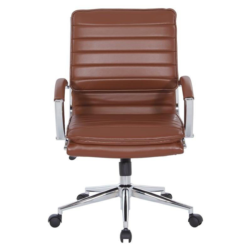 Scranton & Co Mid-Back Manager's Chair in Saddle Brown Faux Leather