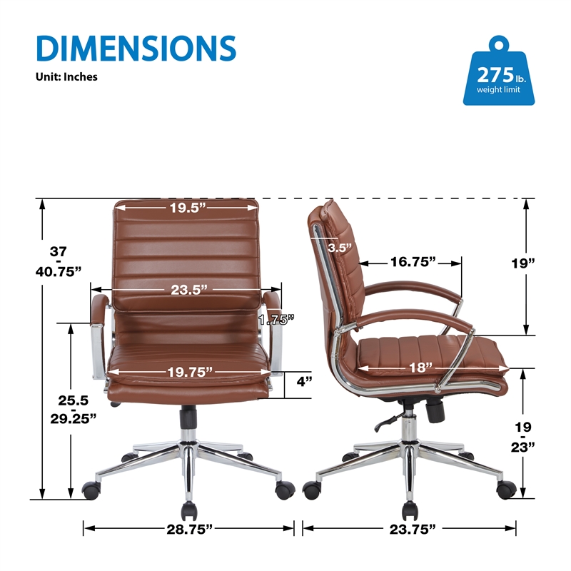 Scranton & Co Mid-Back Manager's Chair in Saddle Brown Faux Leather