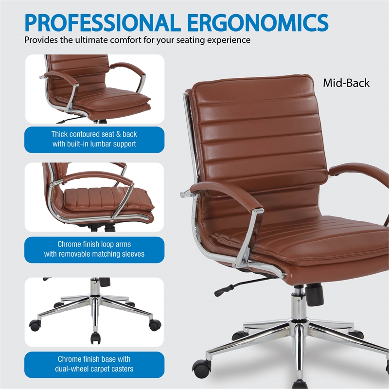 Scranton & Co Mid-Back Manager's Chair in Saddle Brown Faux Leather