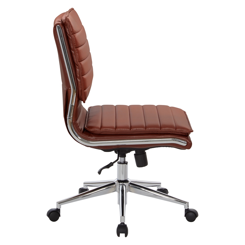 Scranton & Co Armless Mid-Back Chair in Saddle Brown Faux Leather