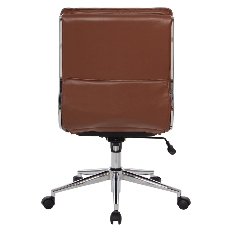Scranton & Co Armless Mid-Back Chair in Saddle Brown Faux Leather