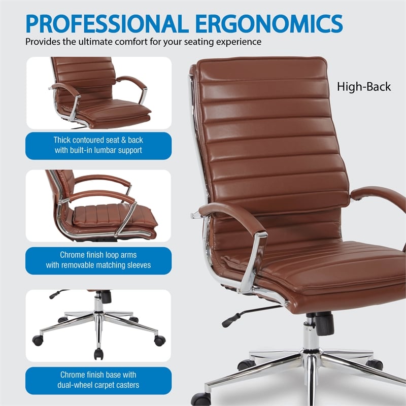 Scranton & Co High-Back Manager's Chair in Saddle Brown Faux Leather