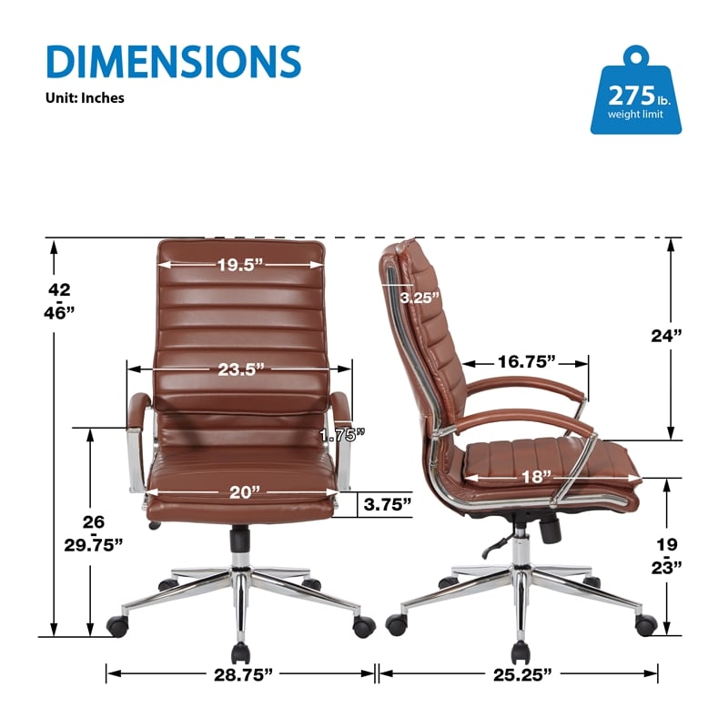 Scranton & Co High-Back Manager's Chair in Saddle Brown Faux Leather