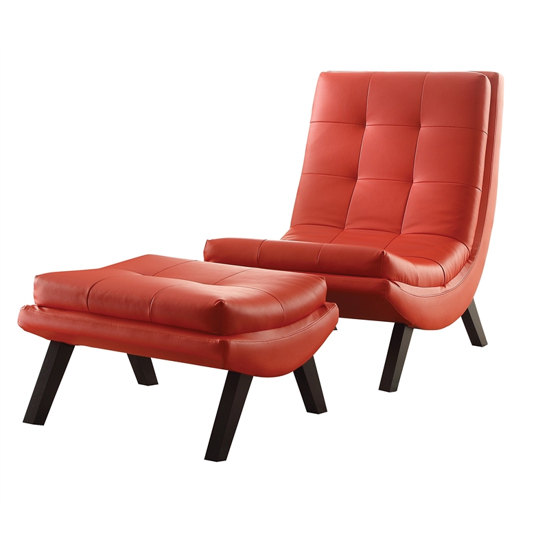 Scranton & Co Mid-Century Lounge Chair and Ottoman in Red Leather