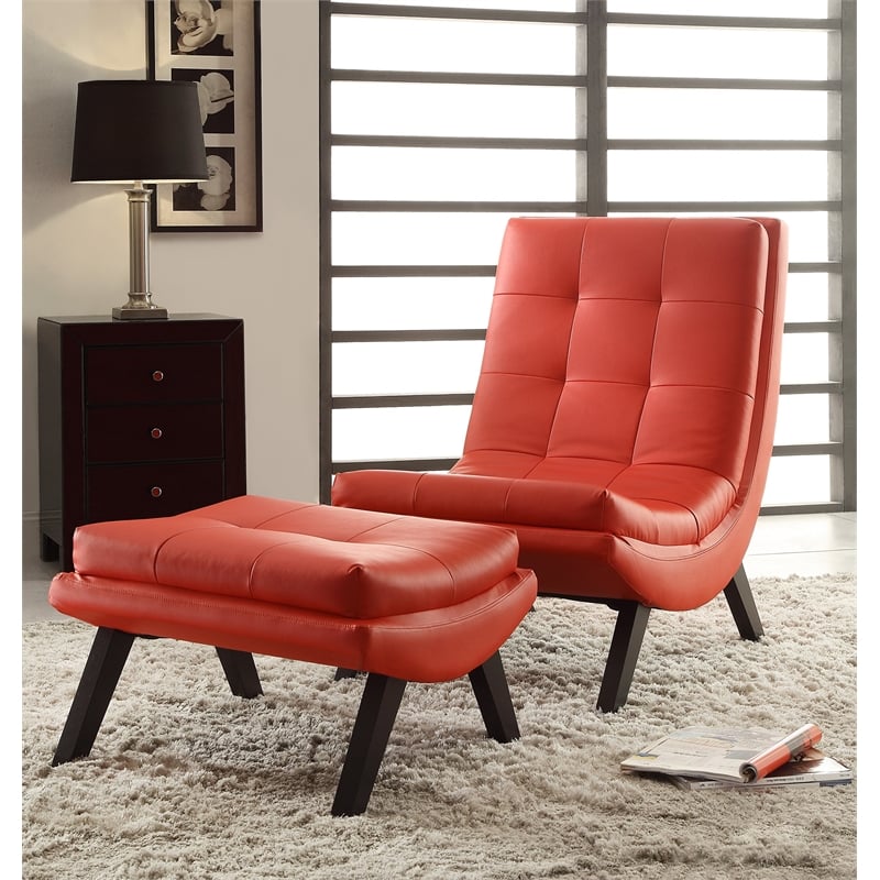 Scranton & Co Mid-Century Lounge Chair and Ottoman in Red Leather