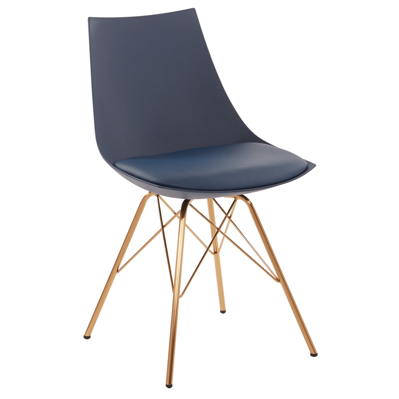 Scranton & Co Modern Bucket Chair in Navy Blue Faux Leather - Gold