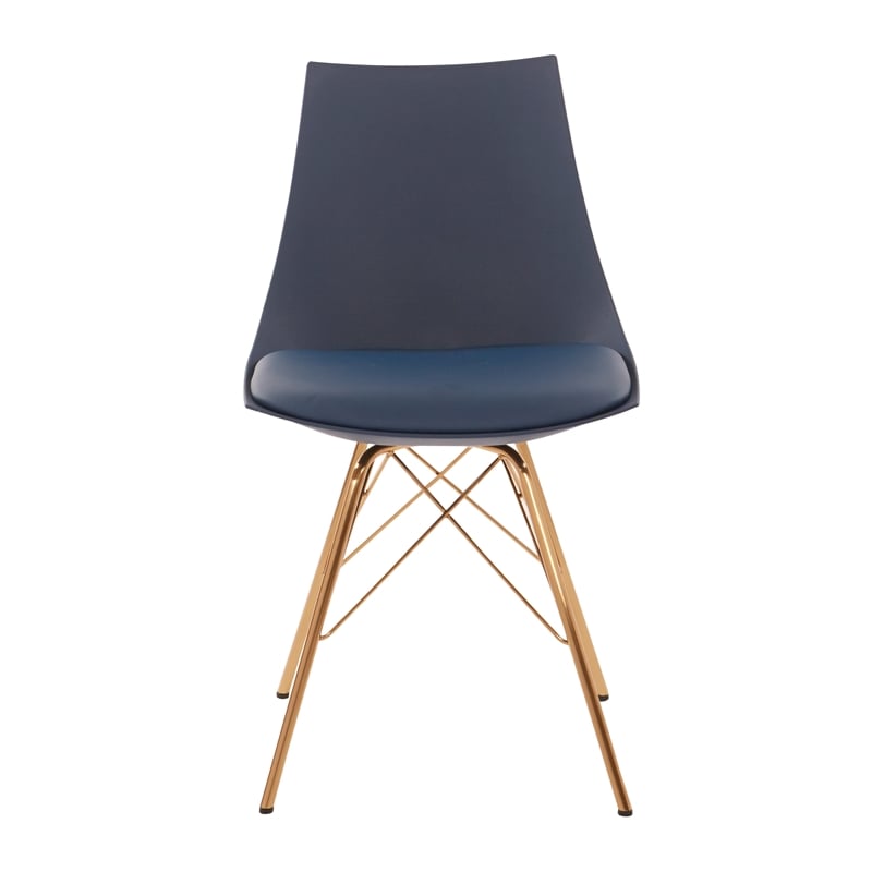 Scranton & Co Modern Bucket Chair in Navy Blue Faux Leather - Gold
