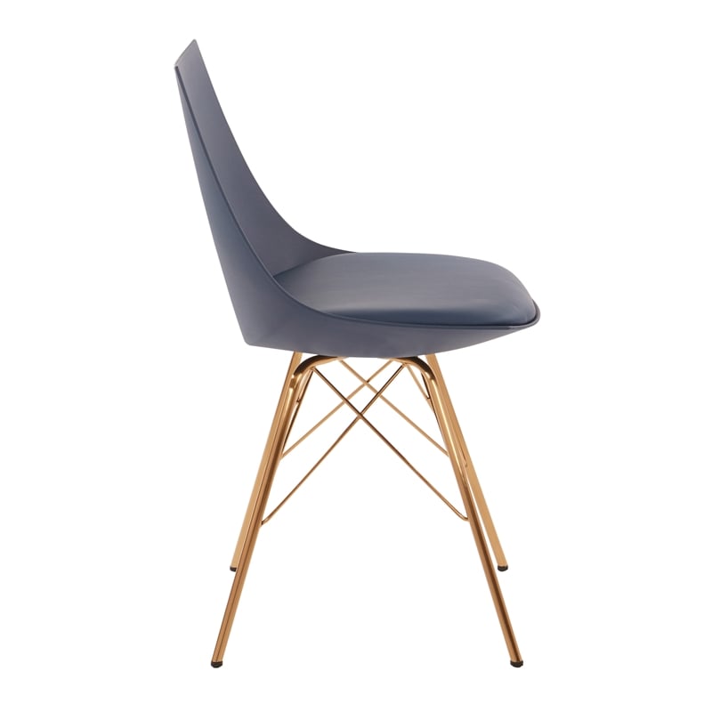 Scranton & Co Modern Bucket Chair in Navy Blue Faux Leather - Gold