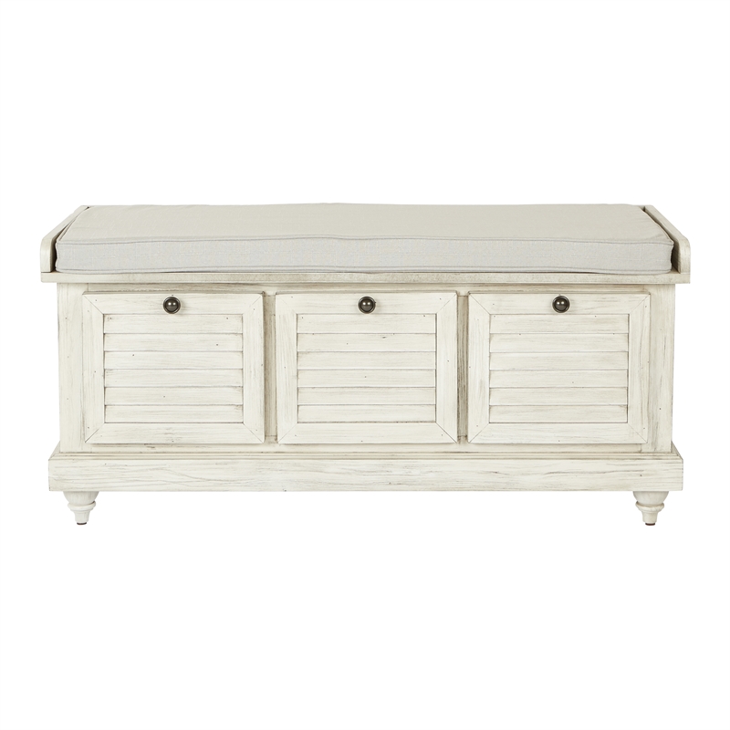 Scranton & Co Contemporary Coastal Storage Bench in White Wash Finish