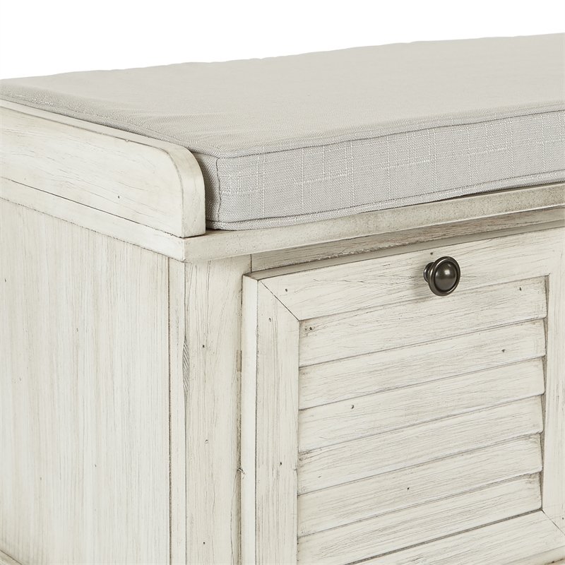 Scranton & Co Contemporary Coastal Storage Bench in White Wash Finish