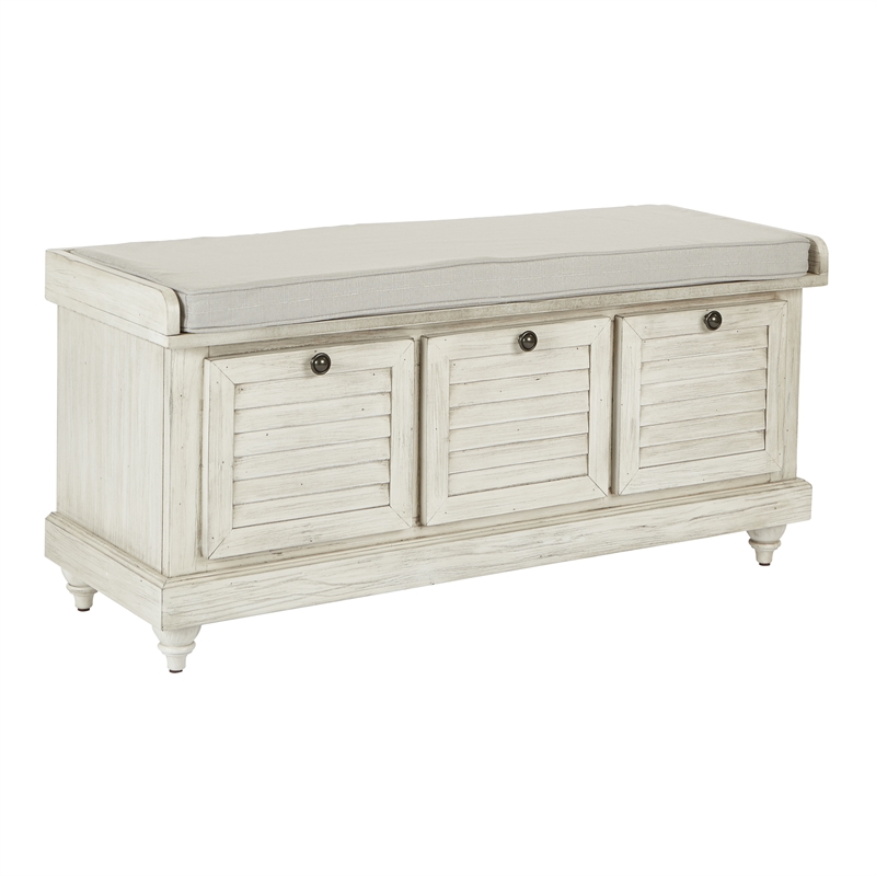 Scranton & Co Contemporary Coastal Storage Bench in White Wash Finish