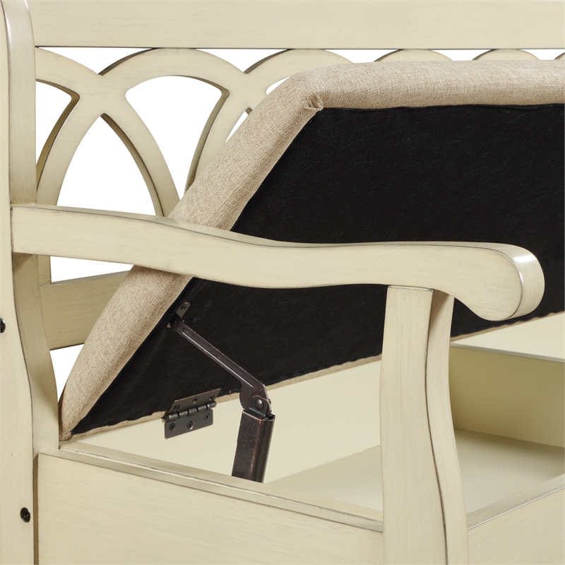 Scranton & Co Storage Bench in Antique White with Beige Cushion