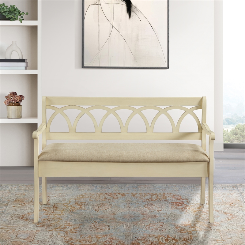 Scranton & Co Storage Bench in Antique White with Beige Cushion