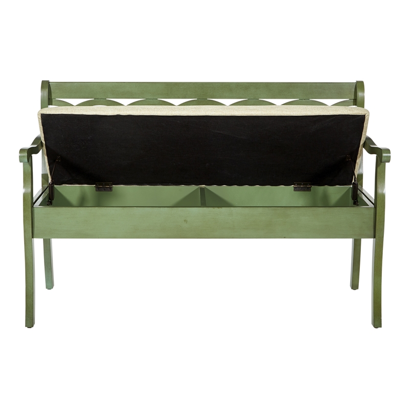 Scranton & Co Storage Bench in Antique Sage Green - Beige Cushion