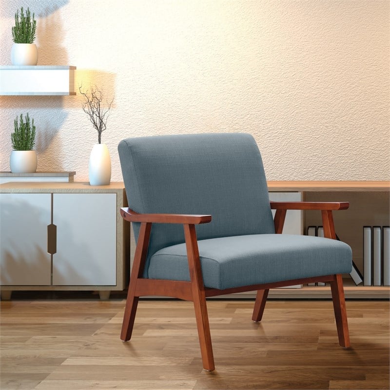 Scranton & Co Mid-Century Arm Chair in Sea Blue - Espresso Frame