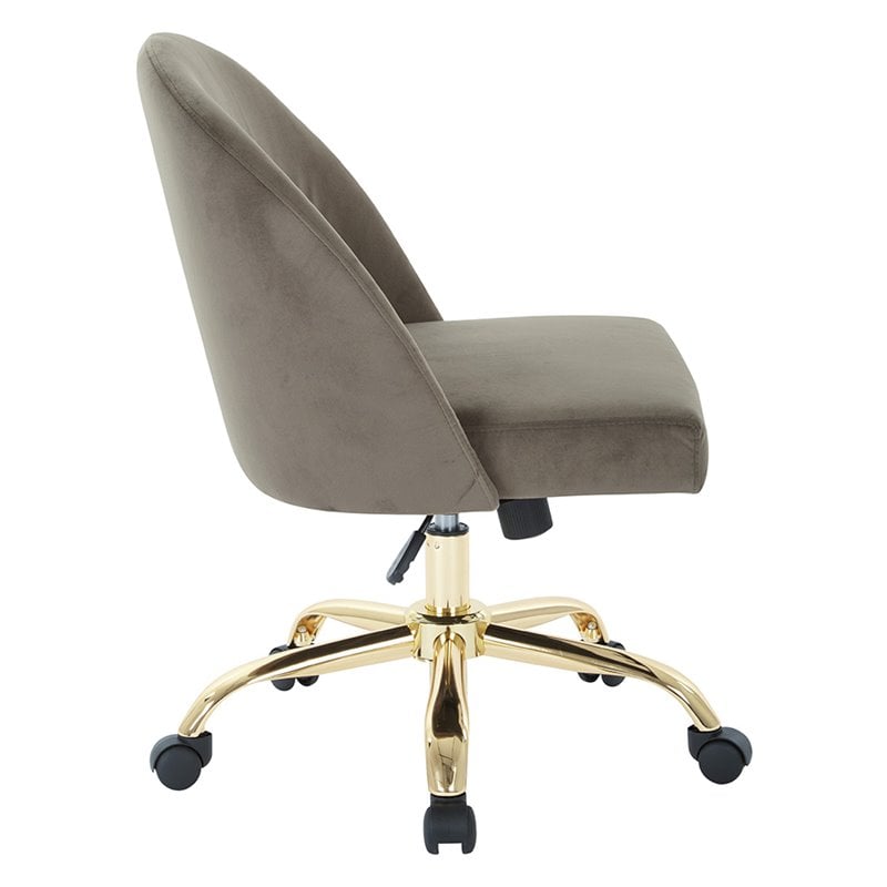 Scranton & Co Mid-Back Office Chair in Otter Gray Velvet - Gold Base