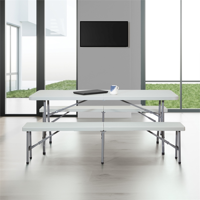 Scranton & Co 3-Piece 6 Ft Folding Table and Bench Set - Light Gray